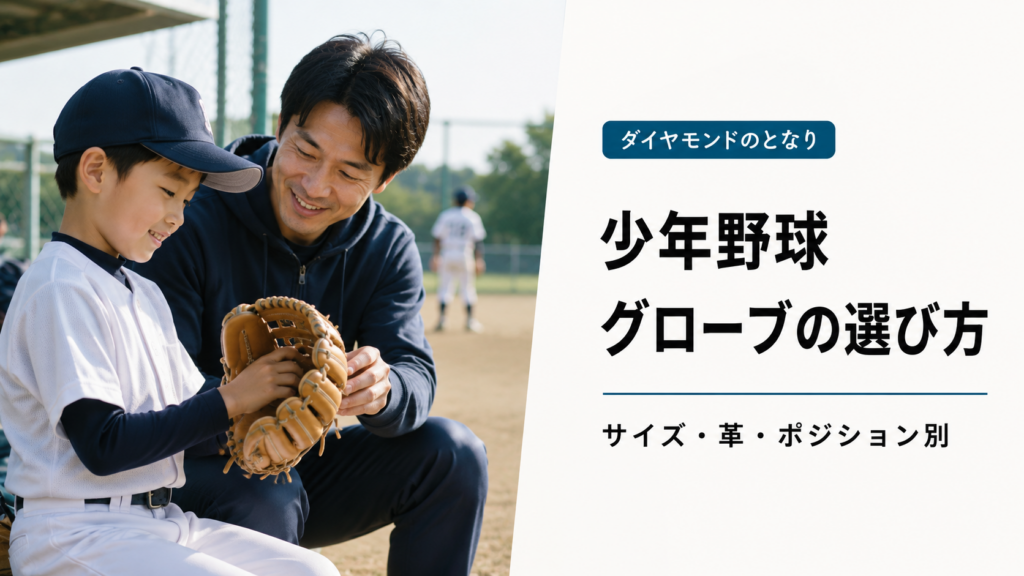 少年野球の初心者がジュニア用グローブを手にはめてフィットを確認するアイキャッチ画像