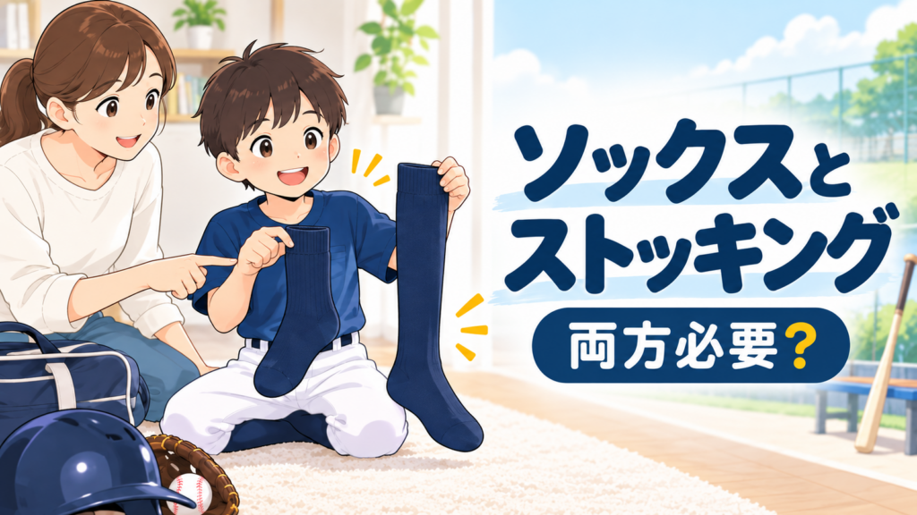 少年野球の入団準備でソックスとストッキングの違いを親子で確認しているアイキャッチ画像