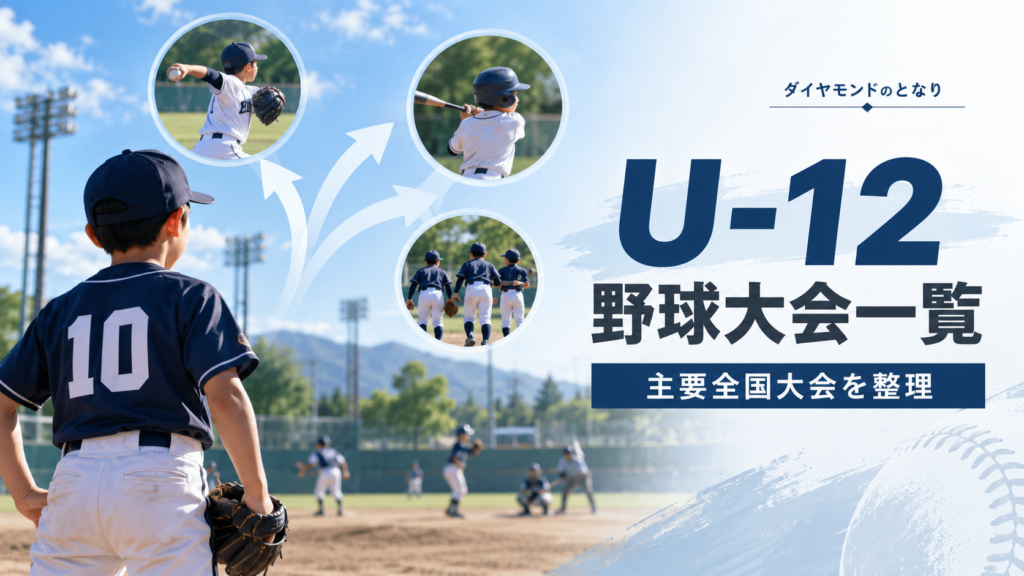 ヤングリーグ小学部の大会一覧をイメージした少年野球U-12大会のアイキャッチ画像