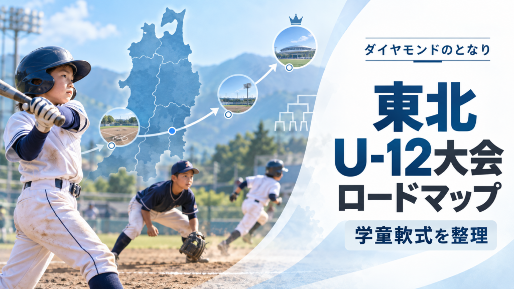 東北の学童軟式U-12大会ロードマップをイメージした少年野球U-12大会のアイキャッチ画像