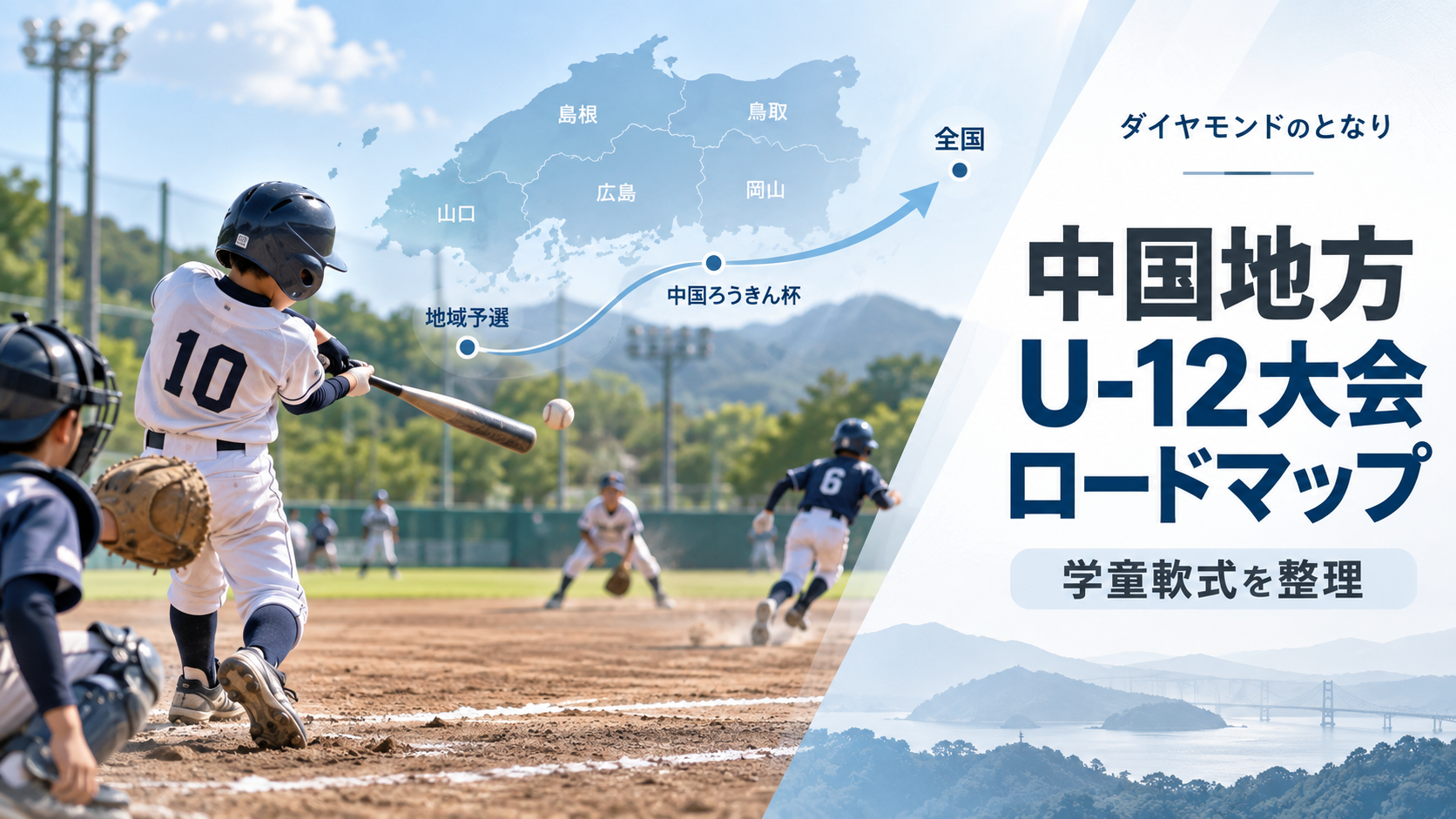 中国地方の学童軟式U-12大会ロードマップをイメージした少年野球U-12大会のアイキャッチ画像