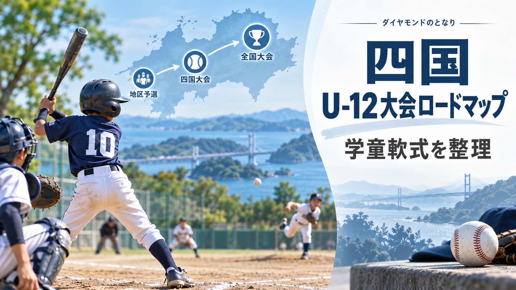 四国の学童軟式U-12大会ロードマップをイメージした少年野球U-12大会のアイキャッチ画像