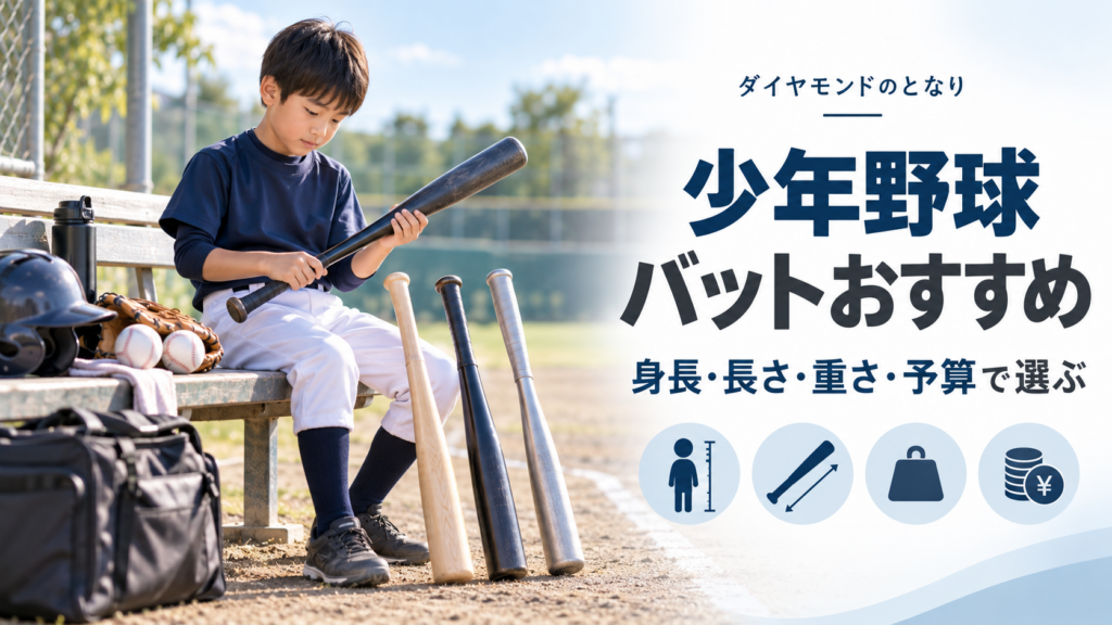 少年野球のジュニア用バットを身長・長さ・重さ・予算から比較するアイキャッチ画像