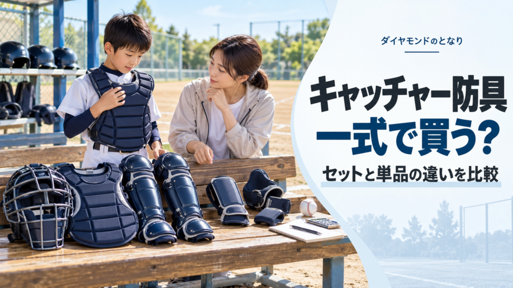 少年野球のキャッチャー防具を一式セットと単品で比較するアイキャッチ画像