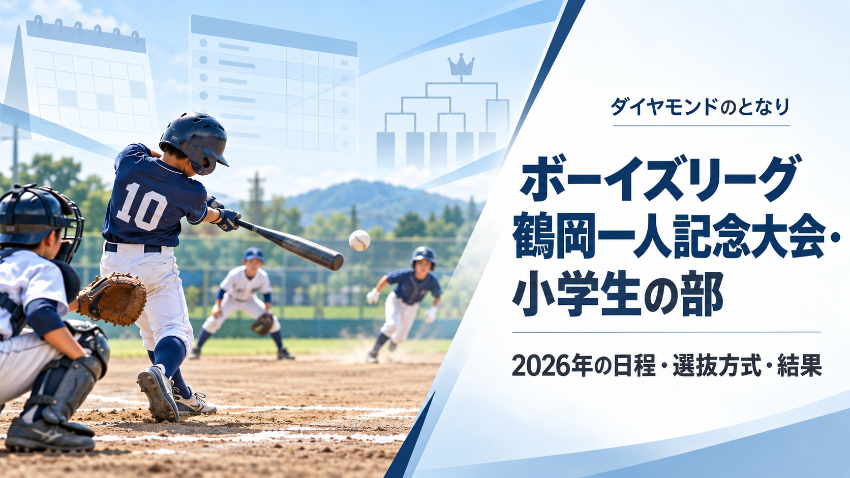 ボーイズリーグ鶴岡一人記念大会・小学生の部をイメージした小学生野球大会のアイキャッチ画像