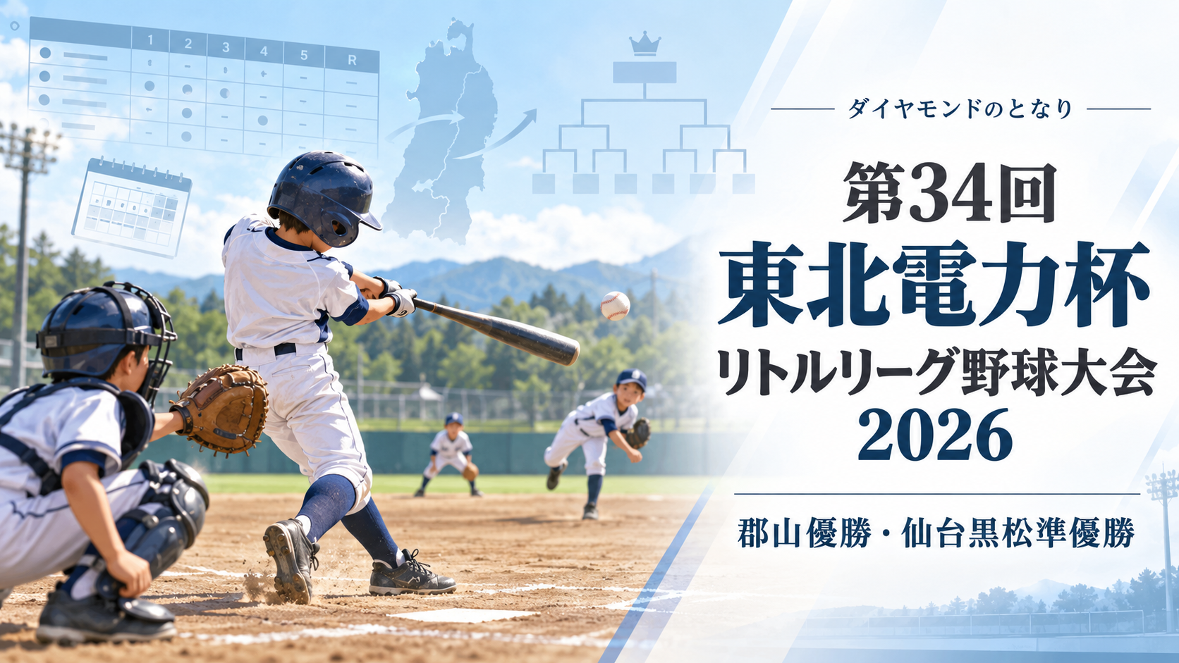 第34回東北電力杯リトルリーグ野球大会2026をイメージした小学生野球大会のアイキャッチ画像